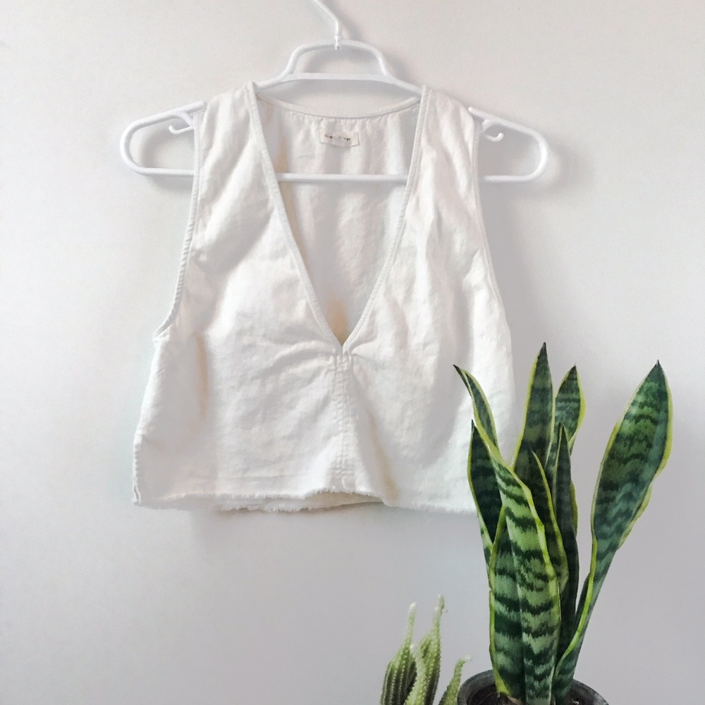 Silence + Noise (UO) White Denim Deep-V Tank